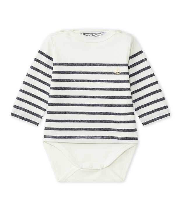 Long-sleeved sailor's bodysuit baby girl white/blue