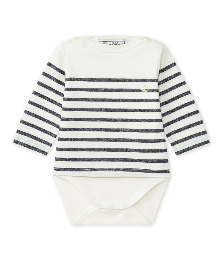 Long-sleeved sailor's bodysuit baby girl white/blue