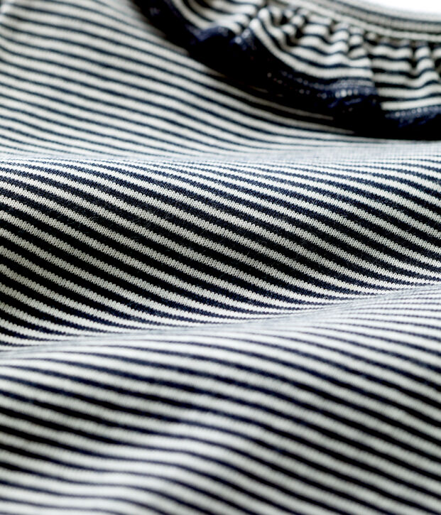 Babies' Organic Cotton Pinstriped Bodysuit With Ruffle Collar blue/white