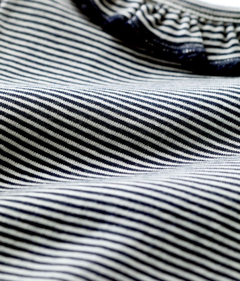 Babies' Organic Cotton Pinstriped Bodysuit With Ruffle Collar SMOKING blue/MARSHMALLOW white