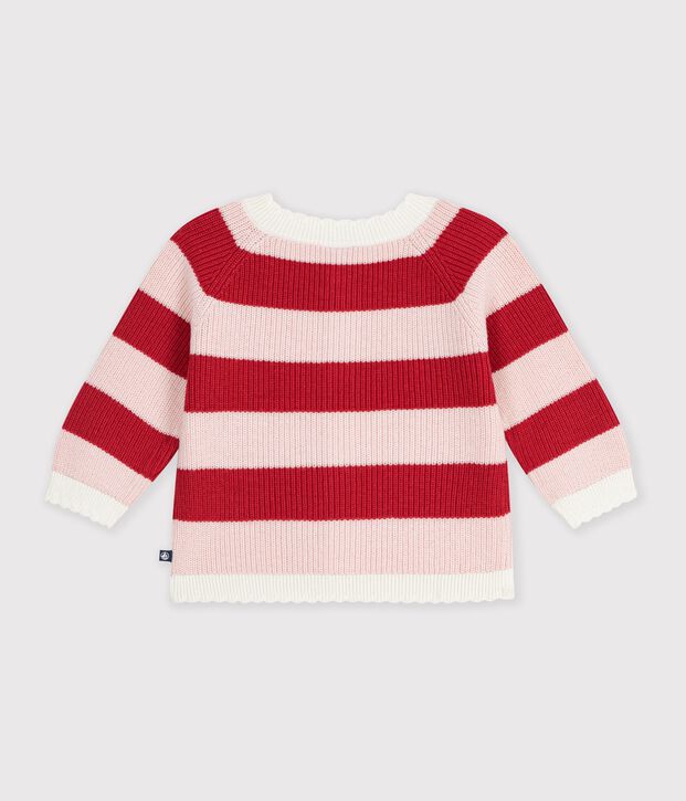 Babies' cardigan in stripy cotton pink/pink