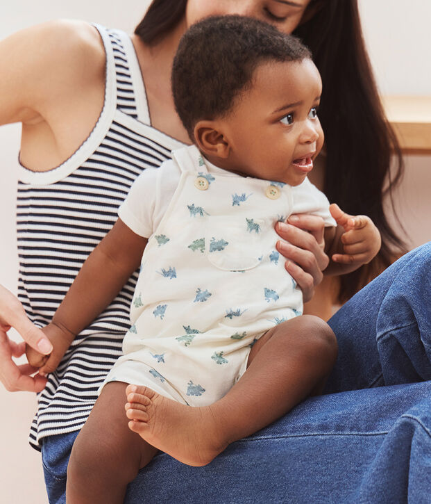 Babies' animal print cotton dungarees/body set white/multicolor