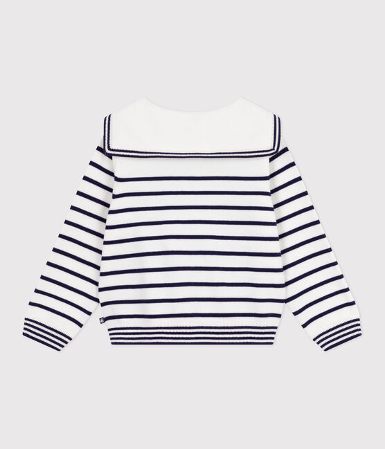 Children's stripy cotton sailor jumper MARSHMALLOW blue/SOIR