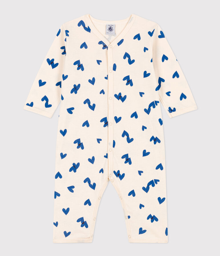 Babies' Patterned Footless Cotton Pyjamas Ecru/blue