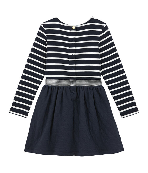 Girl's dual fabric striped dress blue/white