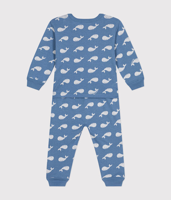 Babies' Footless Whale Design Cotton Pyjamas BEACH blue/MARSHMALLOW