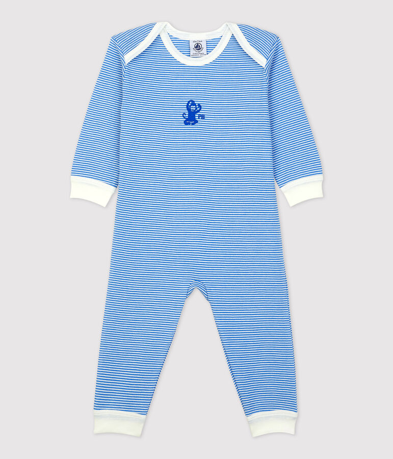 Babies' Footless Organic Cotton Sleepsuit blue/white