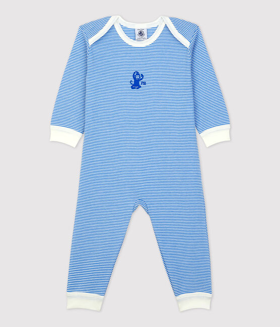 Babies' Footless Organic Cotton Sleepsuit BRASIER blue/MARSHMALLOW grey