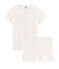 Girls' starry pink short pyjamas in cotton. MARSHMALLOW white/GRETEL pink