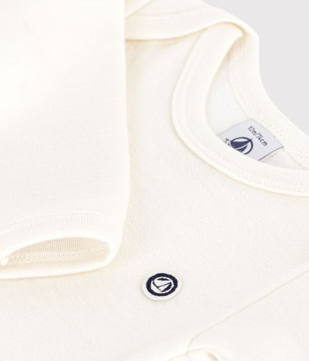 Babies' long-leg wool and cotton body beige