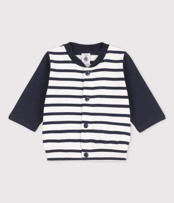 Babies' Jersey Baseball Jacket MARSHMALLOW white/SMOKING blue