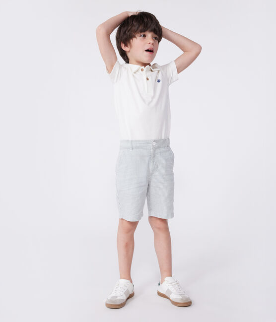 Children's plain short-sleeved cotton polo shirt MARSHMALLOW white