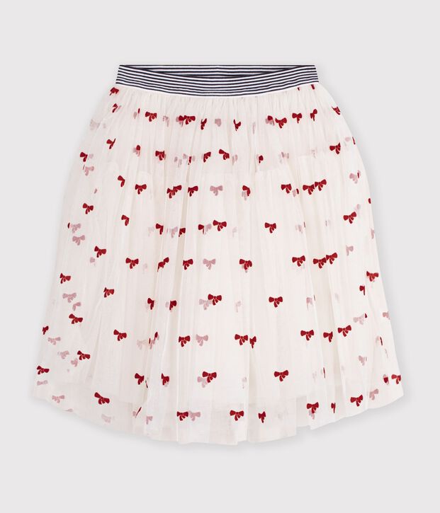 Children's long skirt in plain tulle Ecru/red