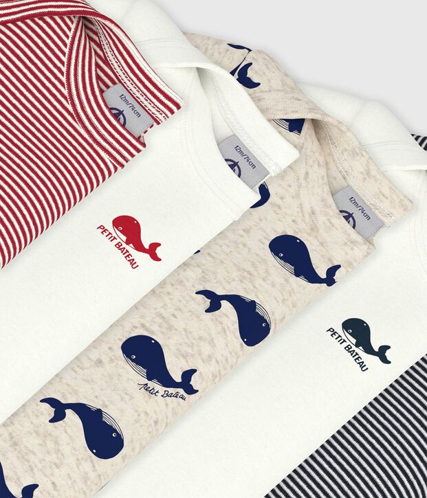 Pack of babies' short-sleeved whale print cotton bodies multicolor