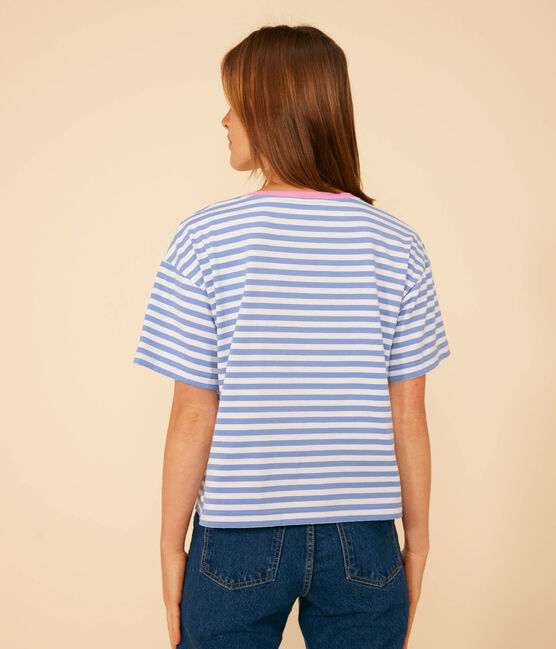 Women's Boxy Stripy Cotton T-Shirt GAULOISE /MARSHMALLOW