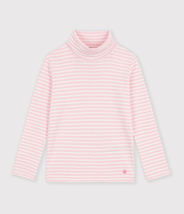 Children's stripy cotton rollneck top pink/pink