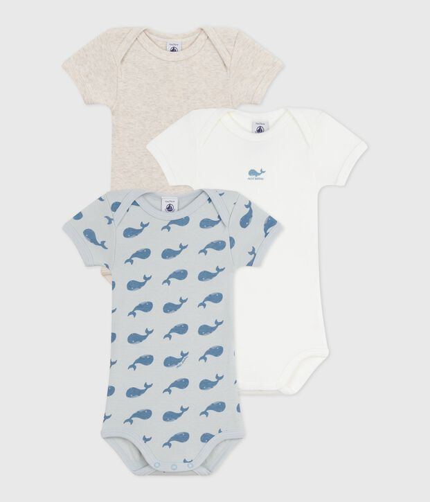 Pack of short-sleeved whale pattern cotton bodies for babies multicolor