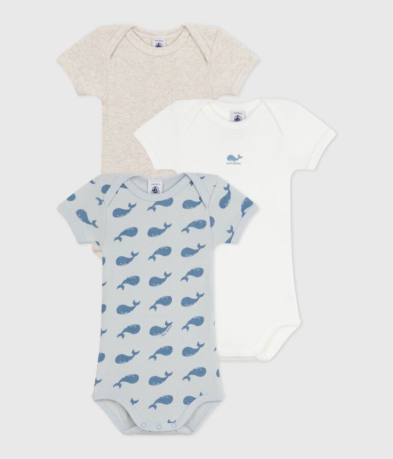 Pack of short-sleeved whale pattern cotton bodies for babies multicolor