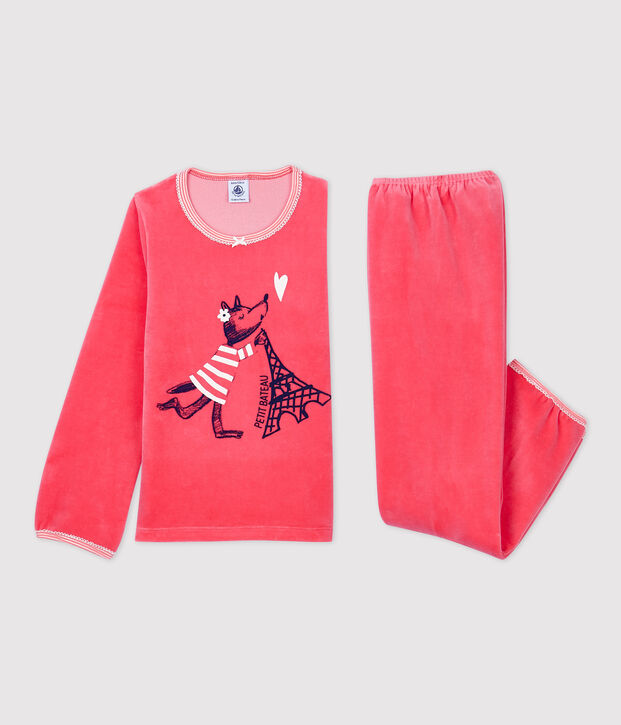 Girls' Pink Cub Motif Velour Pyjamas pink