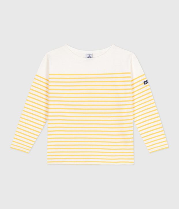 Children's long-sleeved cotton Breton T-shirt white/yellow