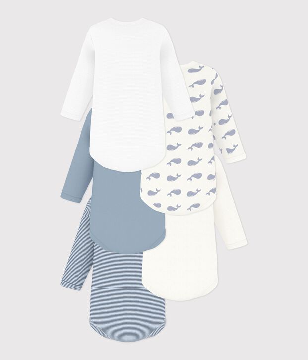 Pack of long-sleeved whale-print cotton bodies for babies multicolor
