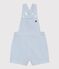 Babies' short-legged stripy cotton dungarees MARSHMALLOW blue/FLO