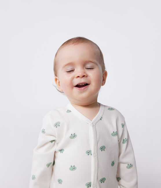 Babies' frog pattern cotton pyjamas MARSHMALLOW white/MULTICO white