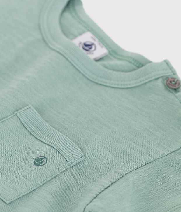 Babies' short-sleeved plain cotton T-shirt green