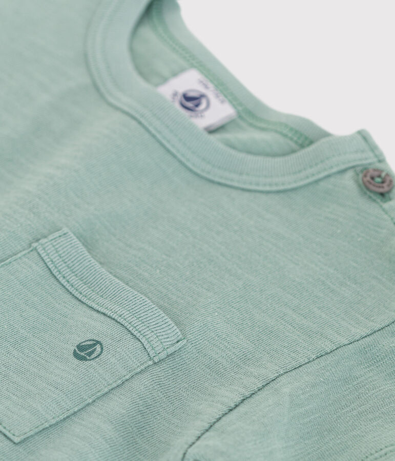 Babies' short-sleeved plain cotton T-shirt green
