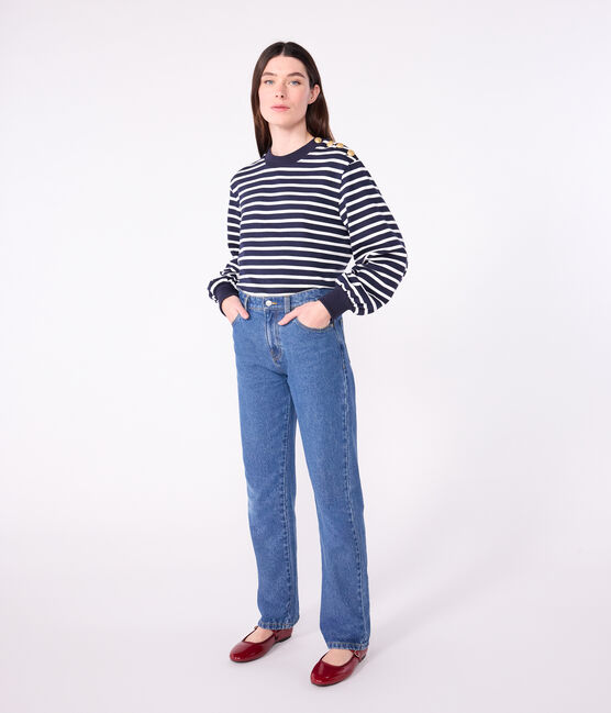 Women's cotton Breton top SMOKING blue/MARSHMALLOW white