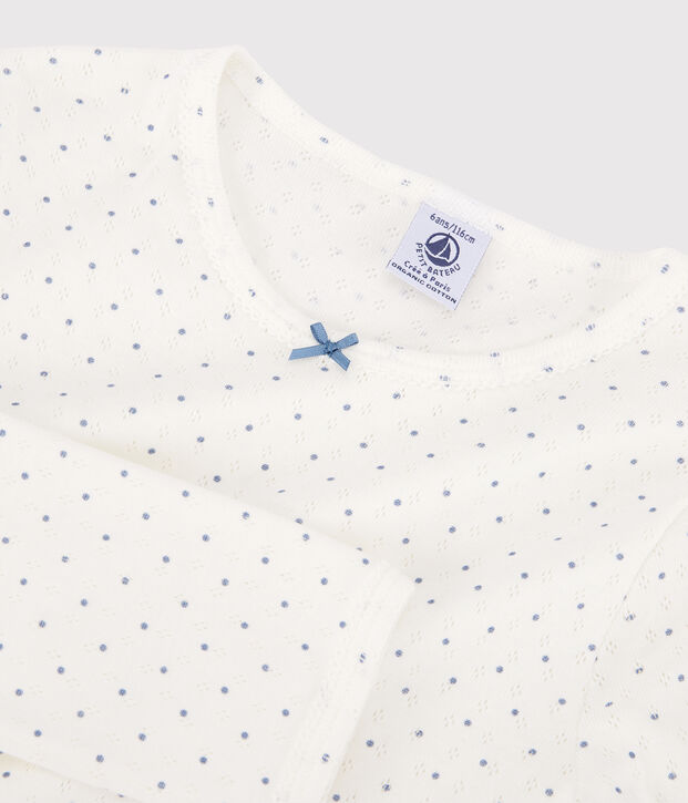 Girls' Openwork Spotted Organic Cotton Pyjamas white/blue