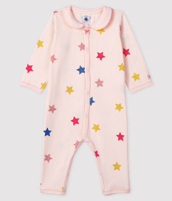 Baby Girls' Starry Footless Ribbed Sleepsuit FLEUR pink/MULTICO white