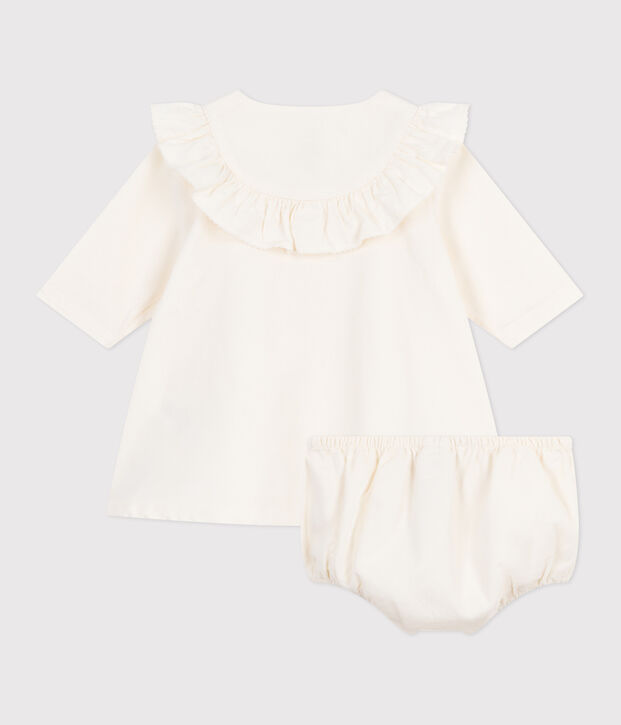 Babies' embroidered corduroy sprecial occasion dress and bloomers MILK