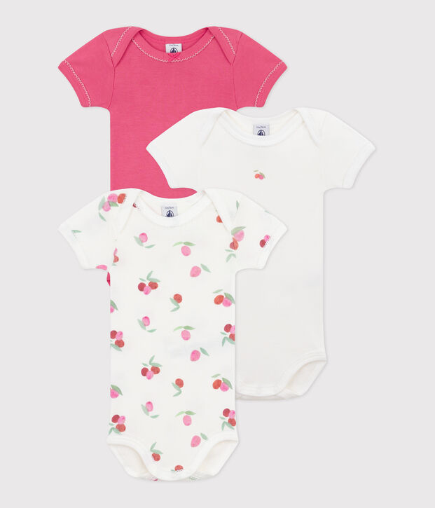 Babies' short-sleeved floral cotton bodies - 3-pack multicolor