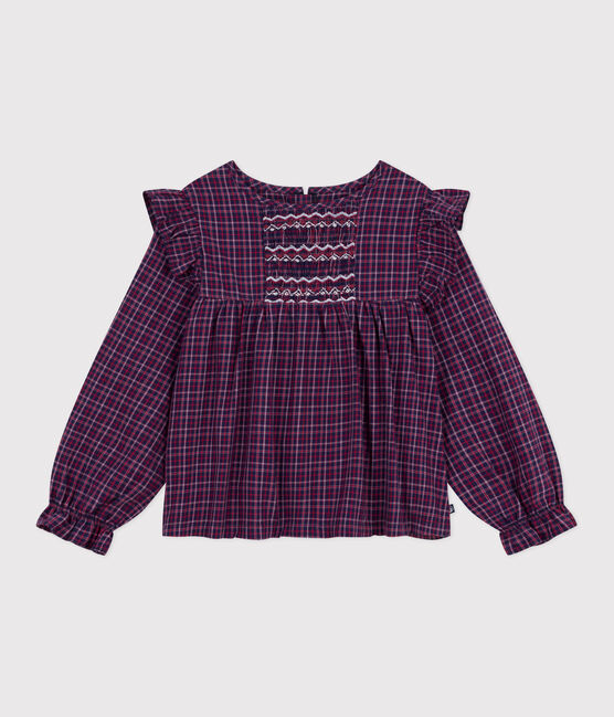 Children's long-sleeved checked flannel blouse SMOKING blue/MULTICO white