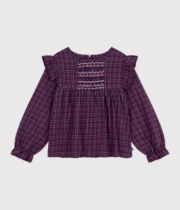 Children's long-sleeved checked flannel blouse blue/multicolor