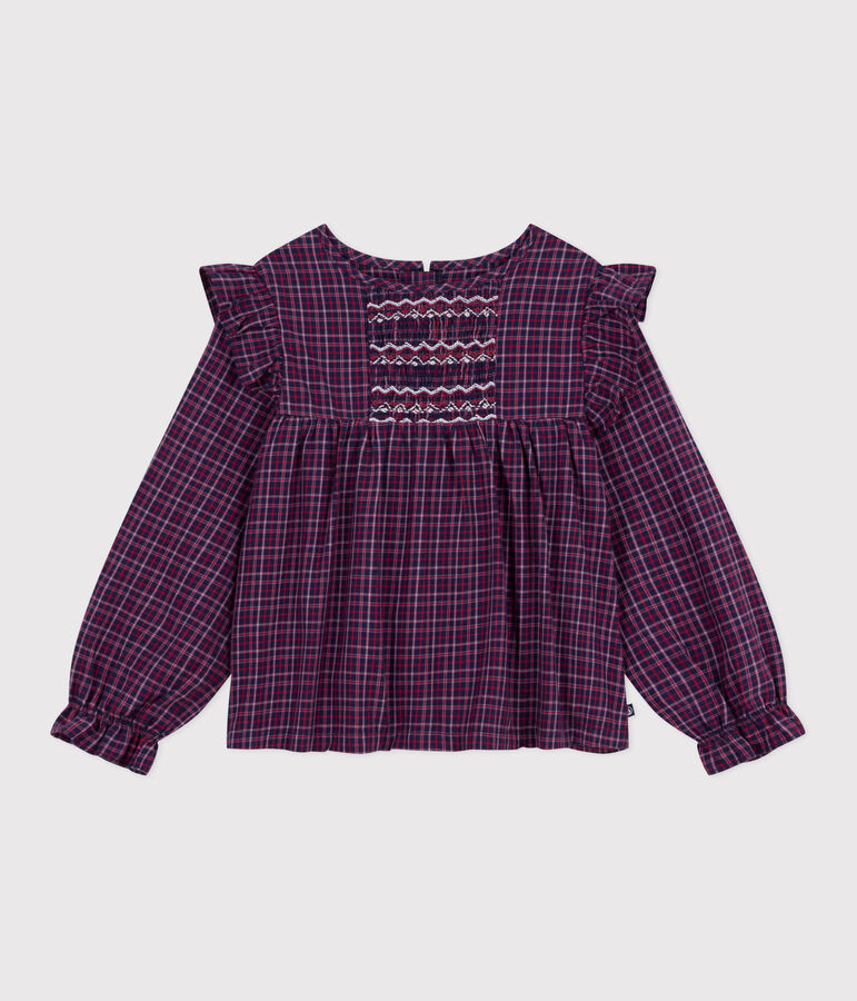 Children's long-sleeved checked flannel blouse blue/multicolor