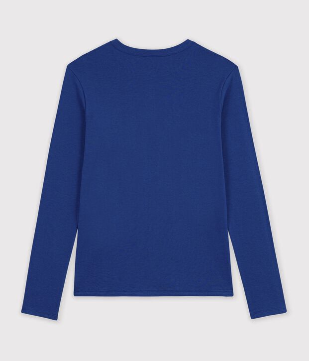 Women's long-sleeved plain cotton T-shirt blue