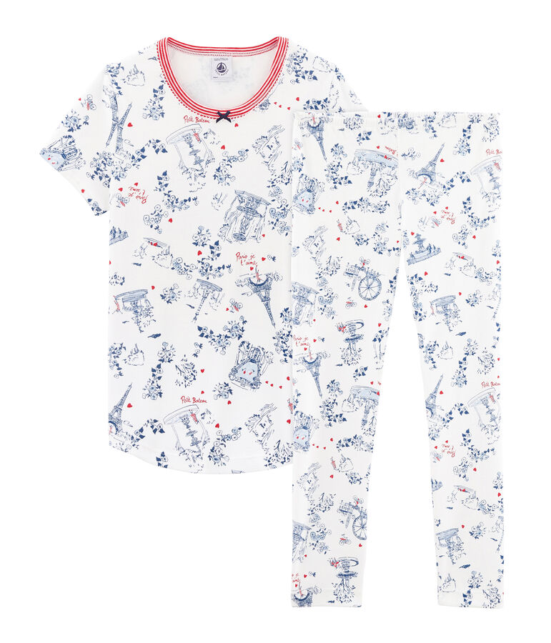 Girls' Ribbed Pyjamas white/multicolor