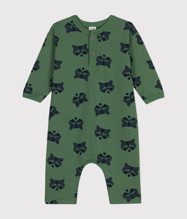 Babies' long fleece jumpsuit green/multicolor