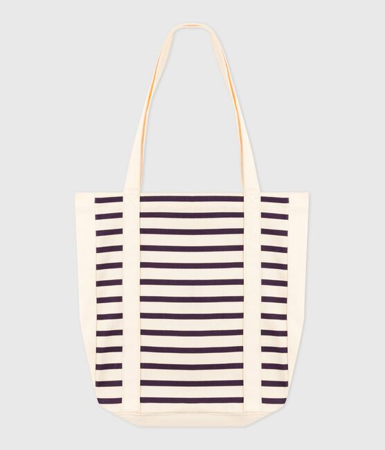 Women's striped canvas tote bag MARSHMALLOW blue/SOIR