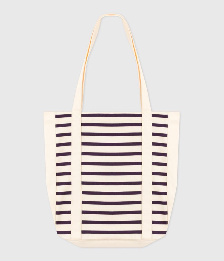 Women's striped canvas tote bag white/blue