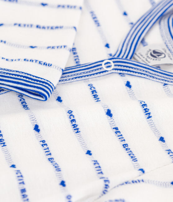 Footless Patterned Knit Cotton Sleepsuit MARSHMALLOW white/PERSE blue