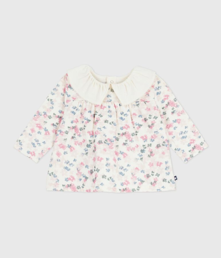 Babies' long-sleeved floral-print cotton blouse Ecru/multicolor
