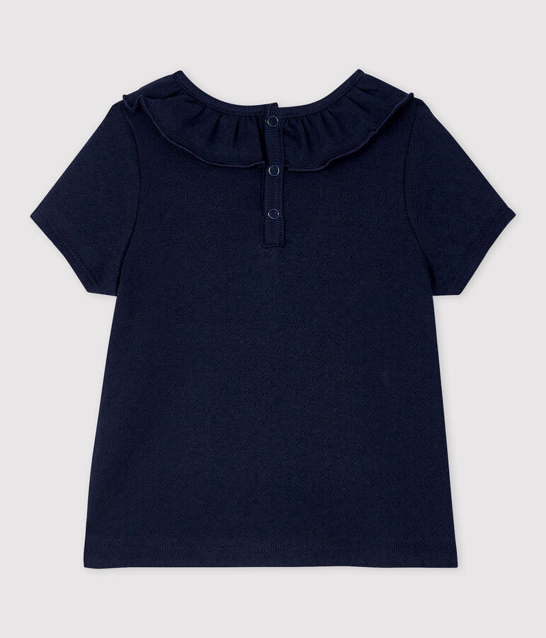 Baby Girls' Short-Sleeved Cotton Openwork Blouse blue