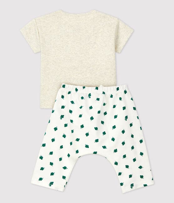 Babies' Organic Fleece Plant Print Clothing - 2-Piece Set MONTELIMAR beige/MULTICO white
