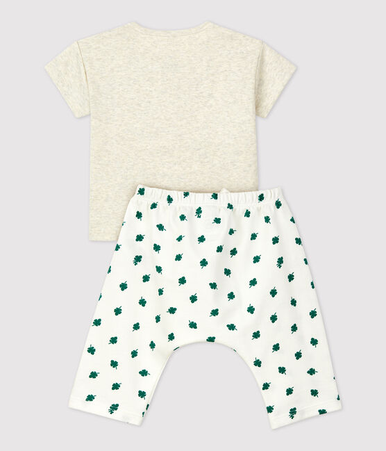 Babies' Organic Fleece Plant Print Clothing - 2-Piece Set MONTELIMAR beige/MULTICO white