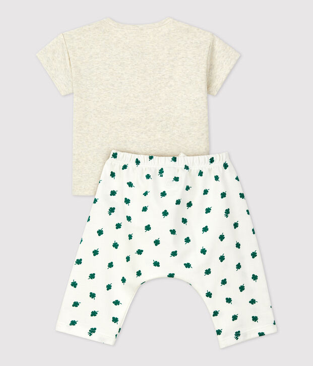 Babies' Organic Fleece Plant Print Clothing - 2-Piece Set beige/multicolor