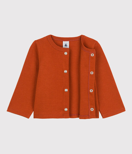 Babies' Plain Thick Jersey Cardigan RUSTY brown