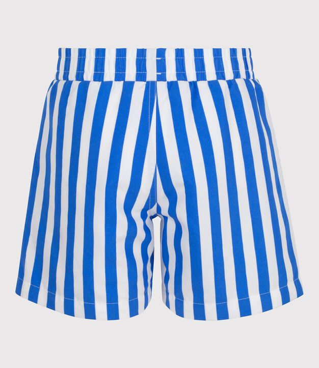 Children's stripy cotton swim shorts blue/white